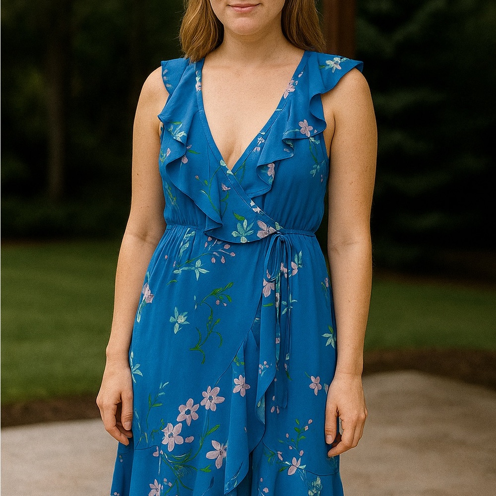 Socialite Floral Ruffled Wrap Midi Dress
